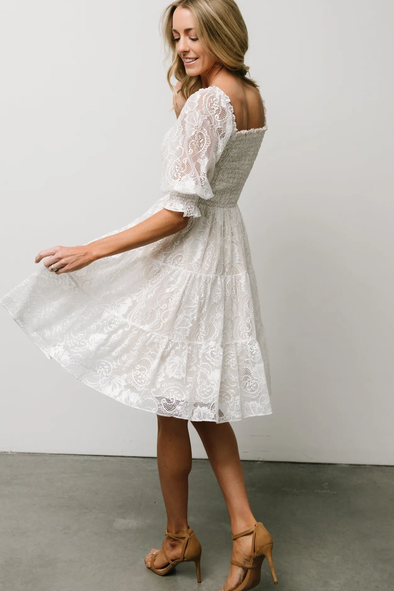 Discount Baltic Born Tate Smocked Lace Short Dress | Off White OffWhite