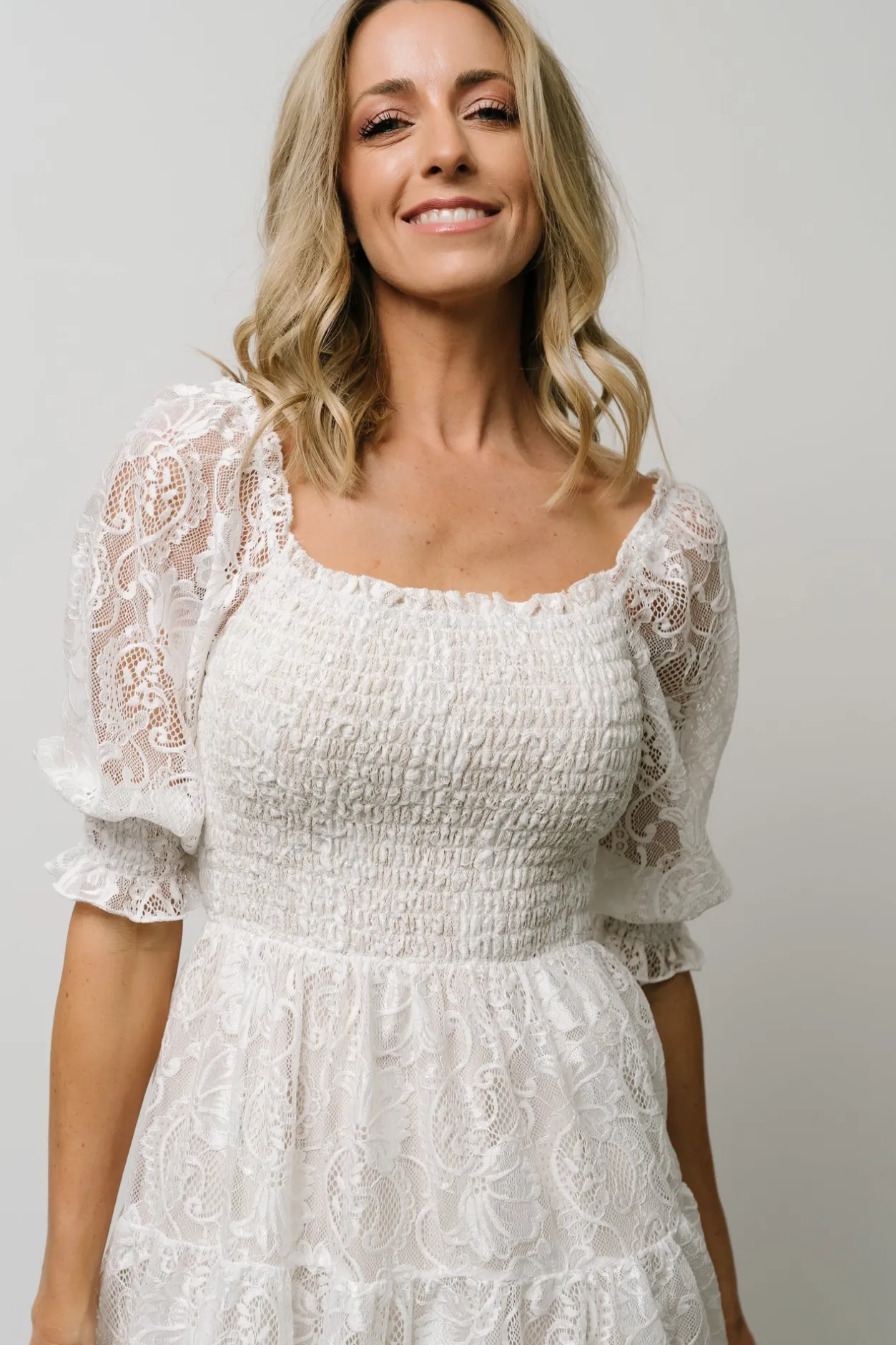 Discount Baltic Born Tate Smocked Lace Short Dress | Off White OffWhite