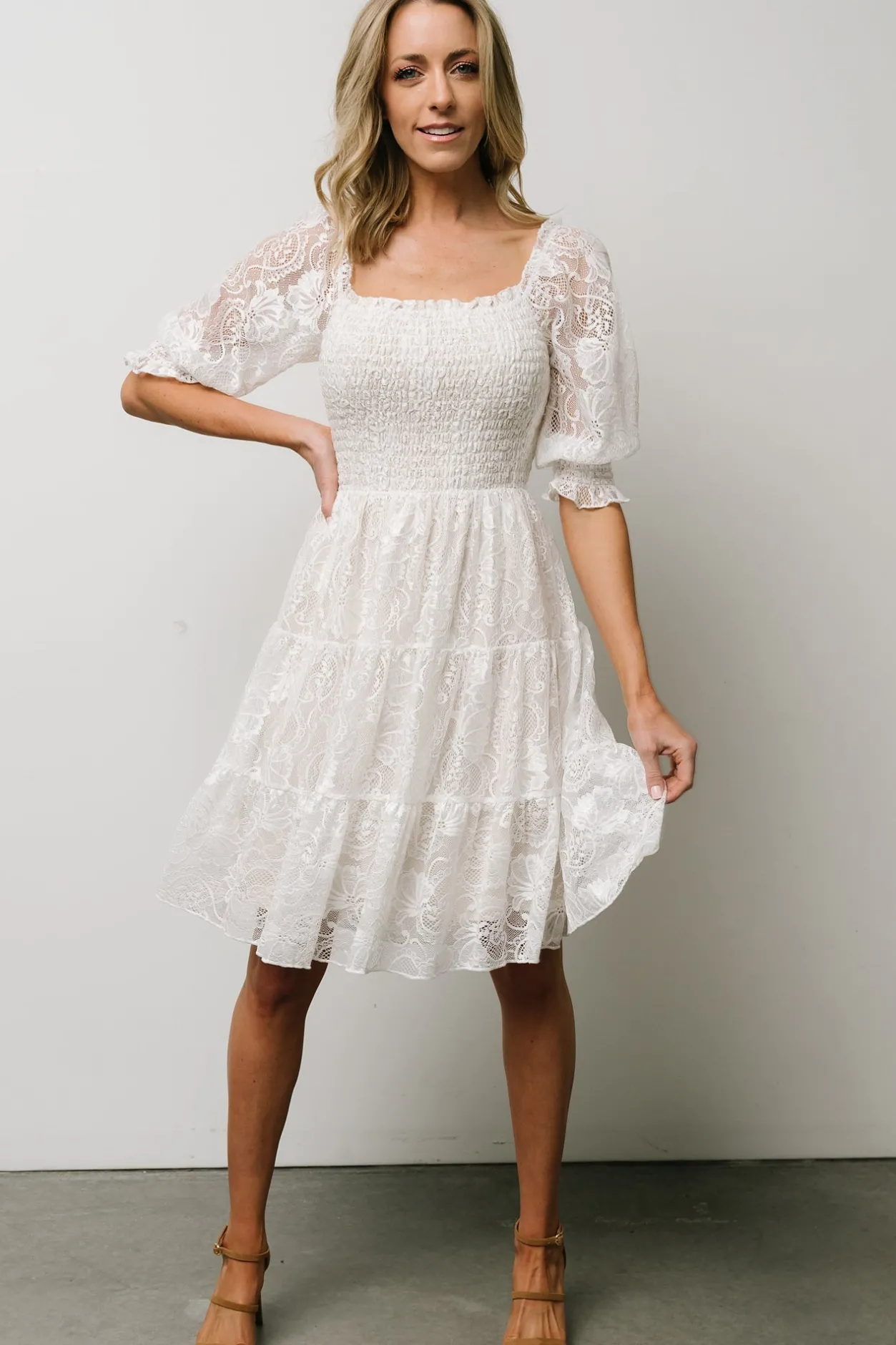 Discount Baltic Born Tate Smocked Lace Short Dress | Off White OffWhite