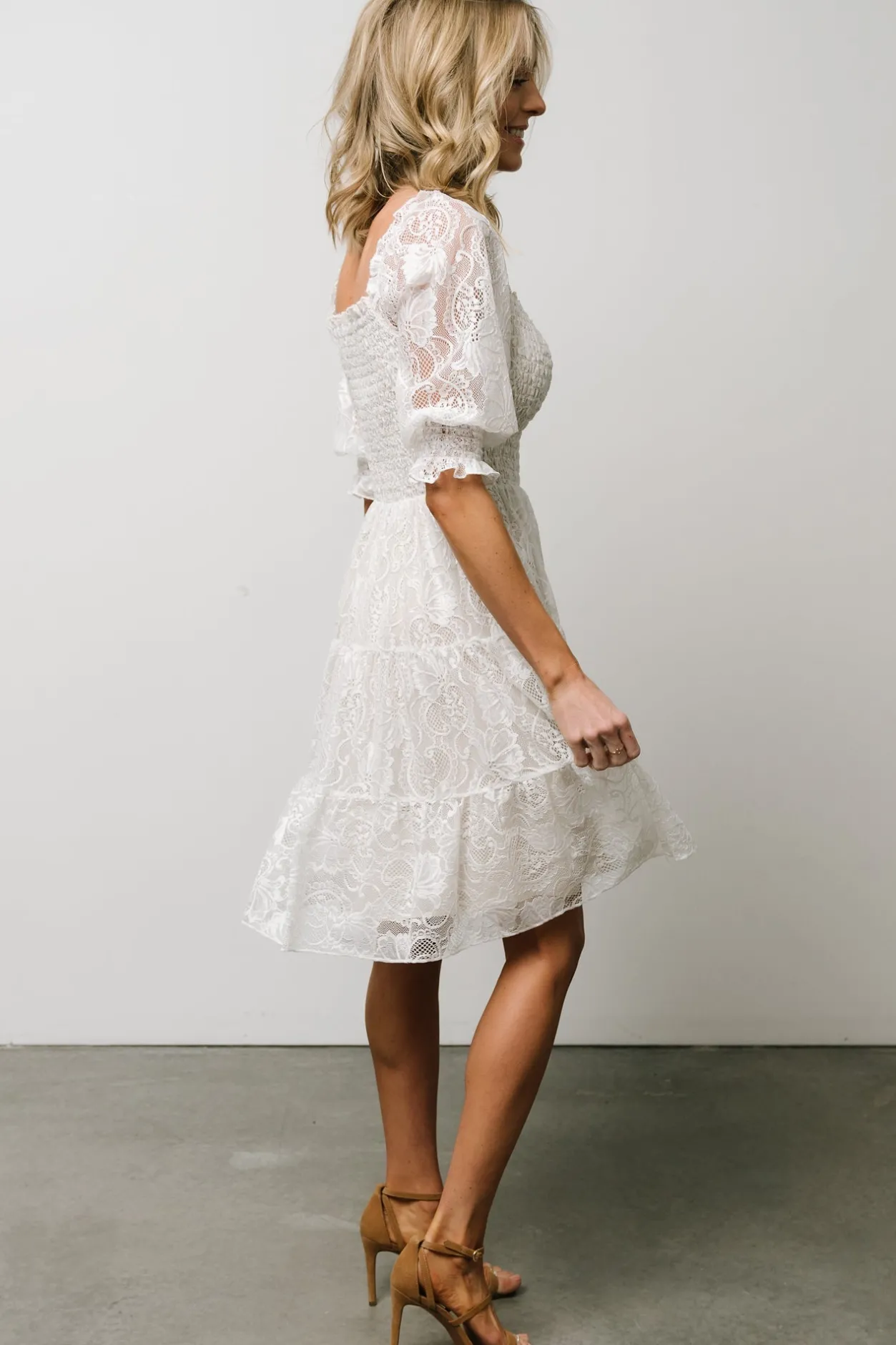 Discount Baltic Born Tate Smocked Lace Short Dress | Off White OffWhite