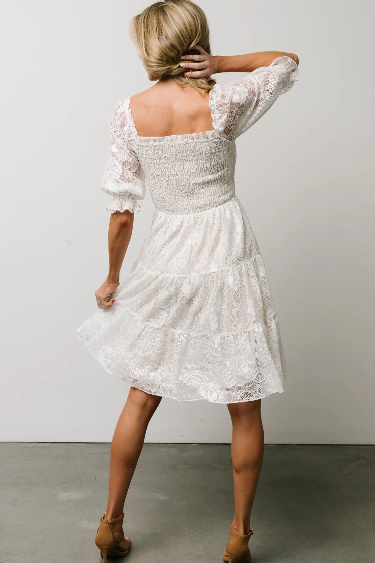 Discount Baltic Born Tate Smocked Lace Short Dress | Off White OffWhite