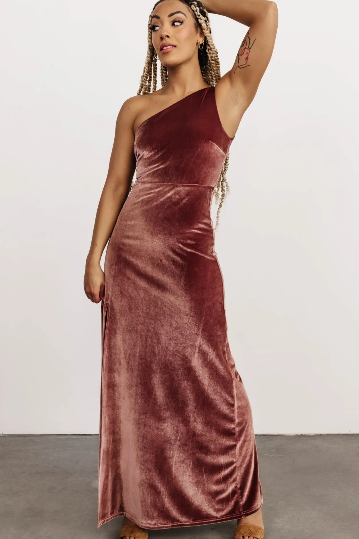 Online Baltic Born Tatiana Velvet One Shoulder Maxi Dress | Rose