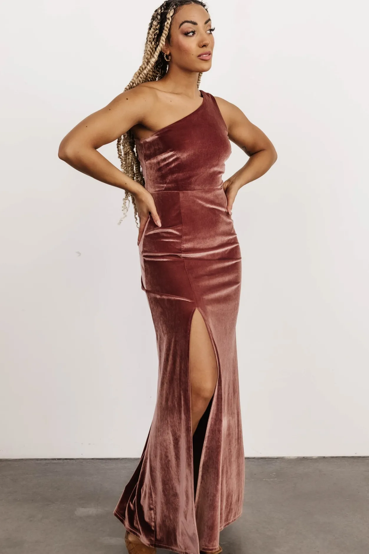 Online Baltic Born Tatiana Velvet One Shoulder Maxi Dress | Rose