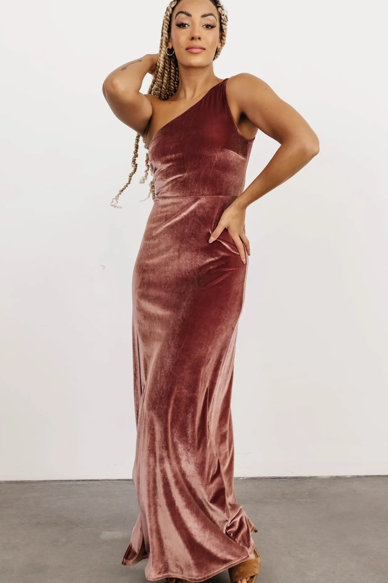 Online Baltic Born Tatiana Velvet One Shoulder Maxi Dress | Rose