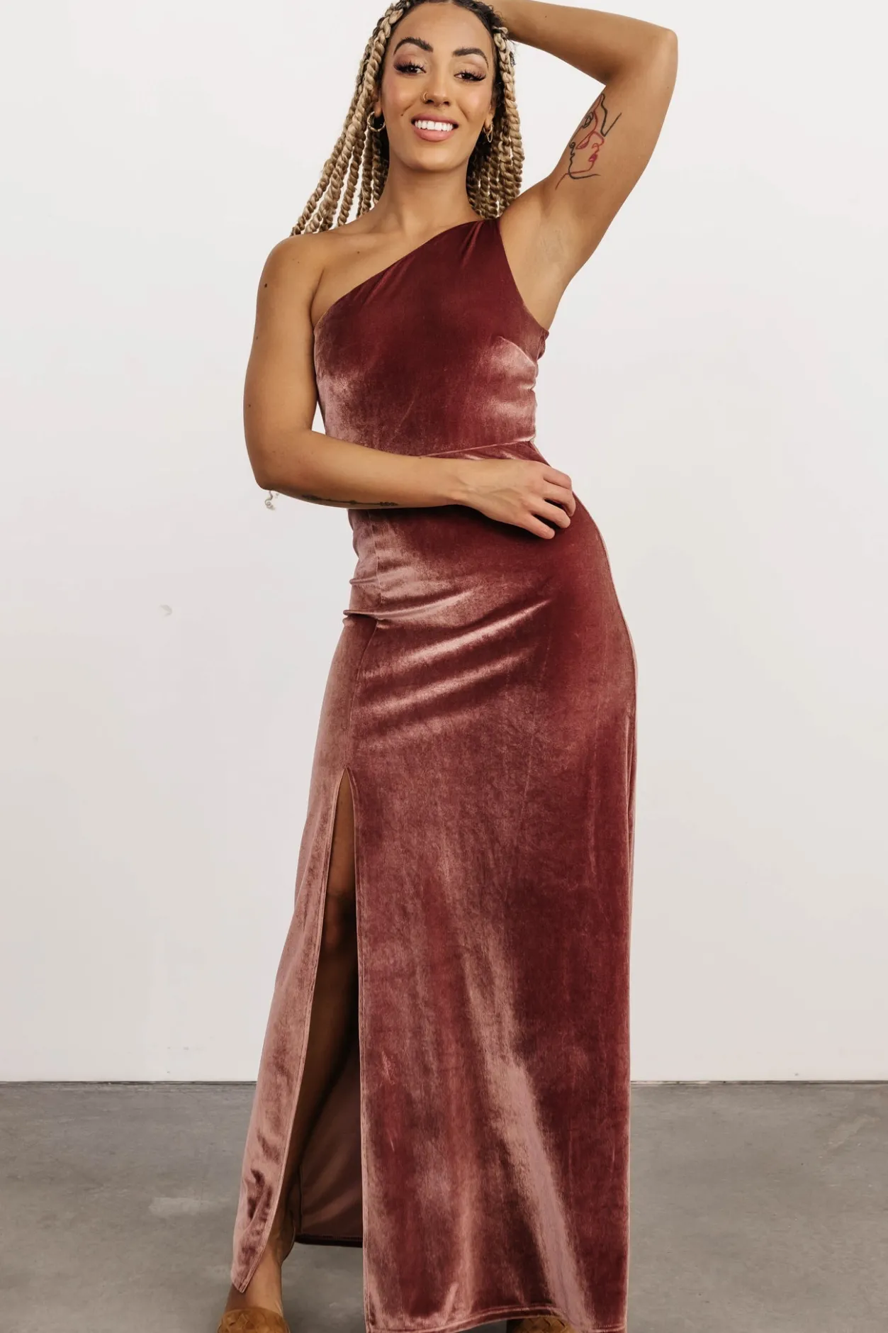 Online Baltic Born Tatiana Velvet One Shoulder Maxi Dress | Rose