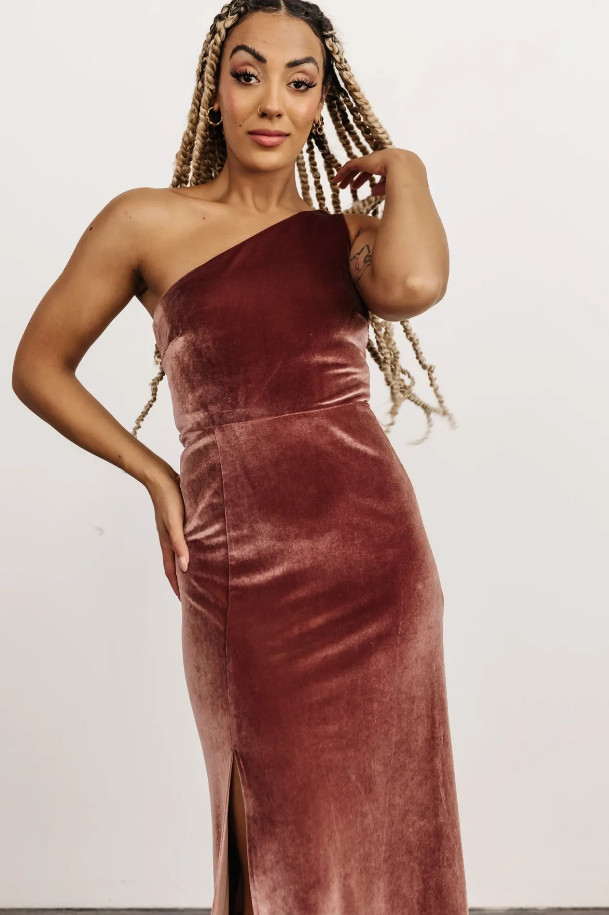 Online Baltic Born Tatiana Velvet One Shoulder Maxi Dress | Rose