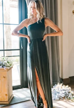 Sale Baltic Born Tatiana Velvet One Shoulder Maxi Dress | Eucalyptus
