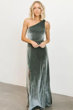 Sale Baltic Born Tatiana Velvet One Shoulder Maxi Dress | Eucalyptus