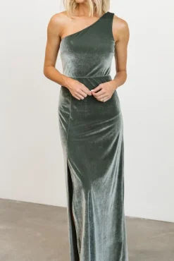 Sale Baltic Born Tatiana Velvet One Shoulder Maxi Dress | Eucalyptus