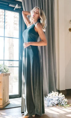 Sale Baltic Born Tatiana Velvet One Shoulder Maxi Dress | Eucalyptus