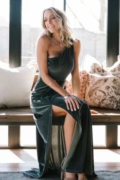 Sale Baltic Born Tatiana Velvet One Shoulder Maxi Dress | Eucalyptus