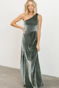Sale Baltic Born Tatiana Velvet One Shoulder Maxi Dress | Eucalyptus