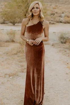 Outlet Baltic Born Tatiana Velvet One Shoulder Maxi Dress | Bronze