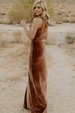 Outlet Baltic Born Tatiana Velvet One Shoulder Maxi Dress | Bronze