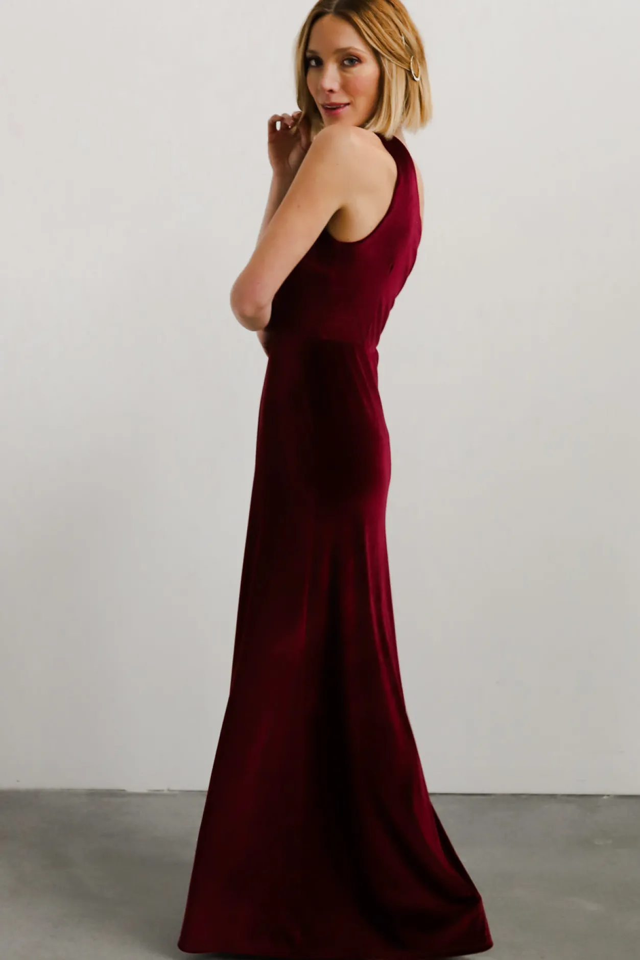 Clearance Baltic Born Tatiana Velvet One Shoulder Maxi Dress | Merlot