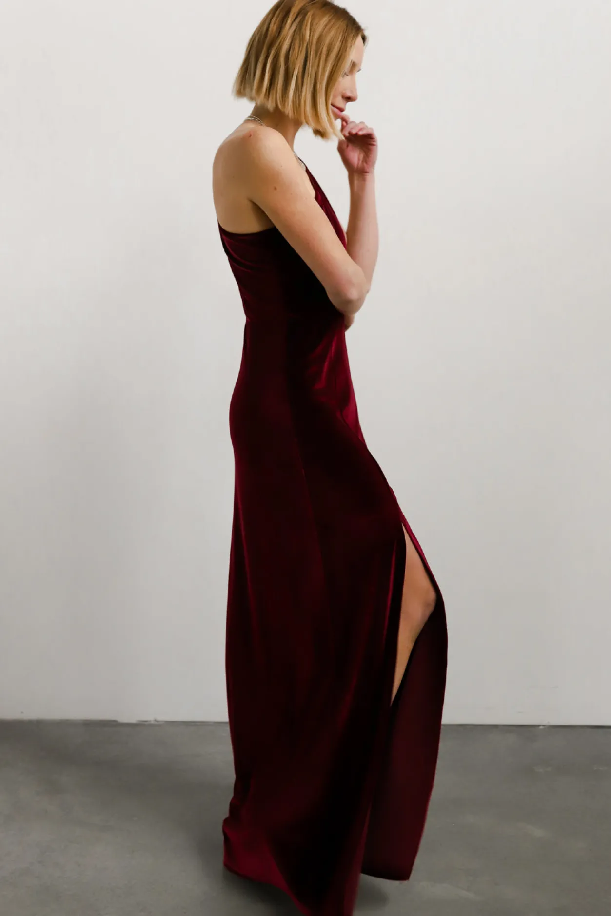 Clearance Baltic Born Tatiana Velvet One Shoulder Maxi Dress | Merlot