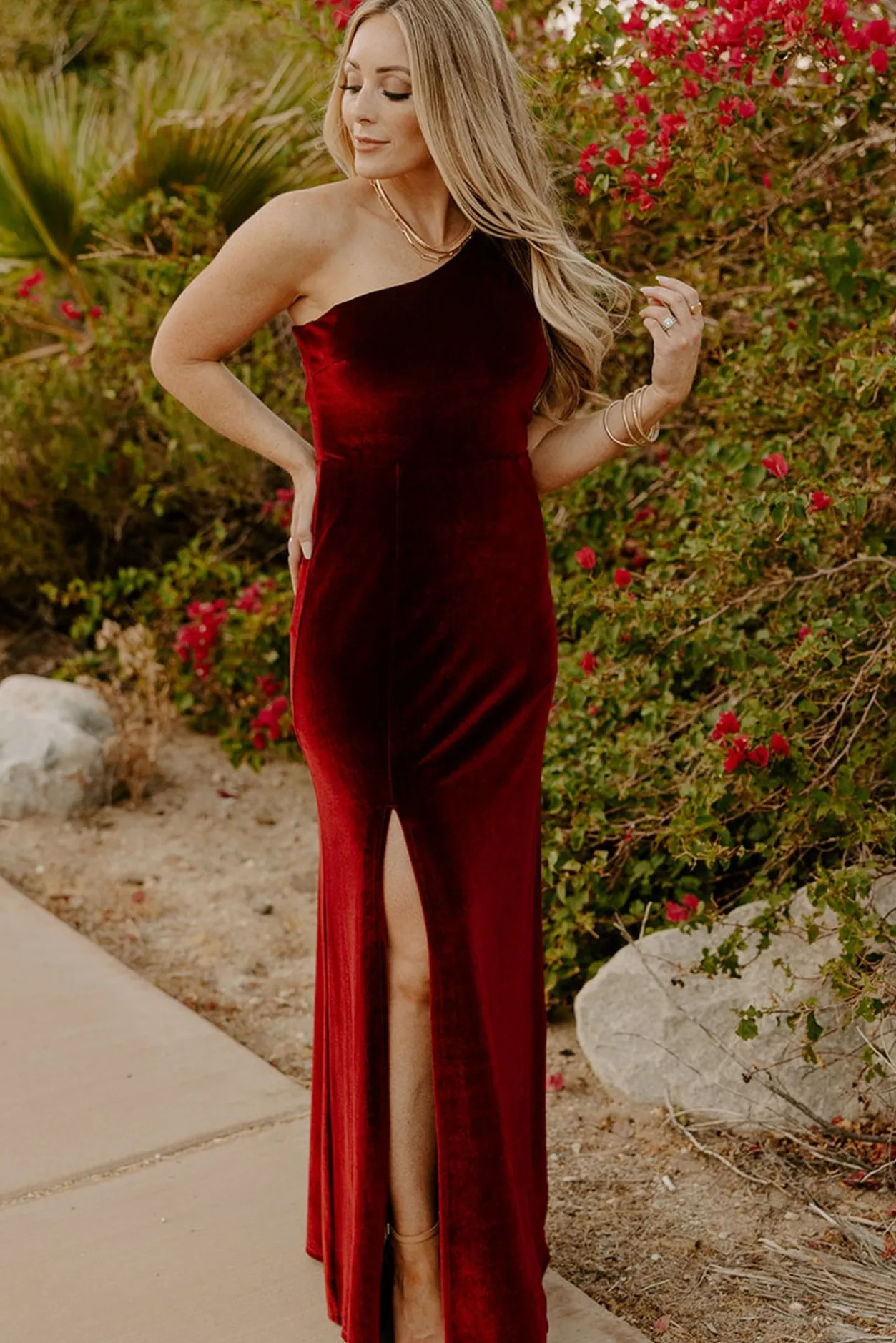 Clearance Baltic Born Tatiana Velvet One Shoulder Maxi Dress | Merlot