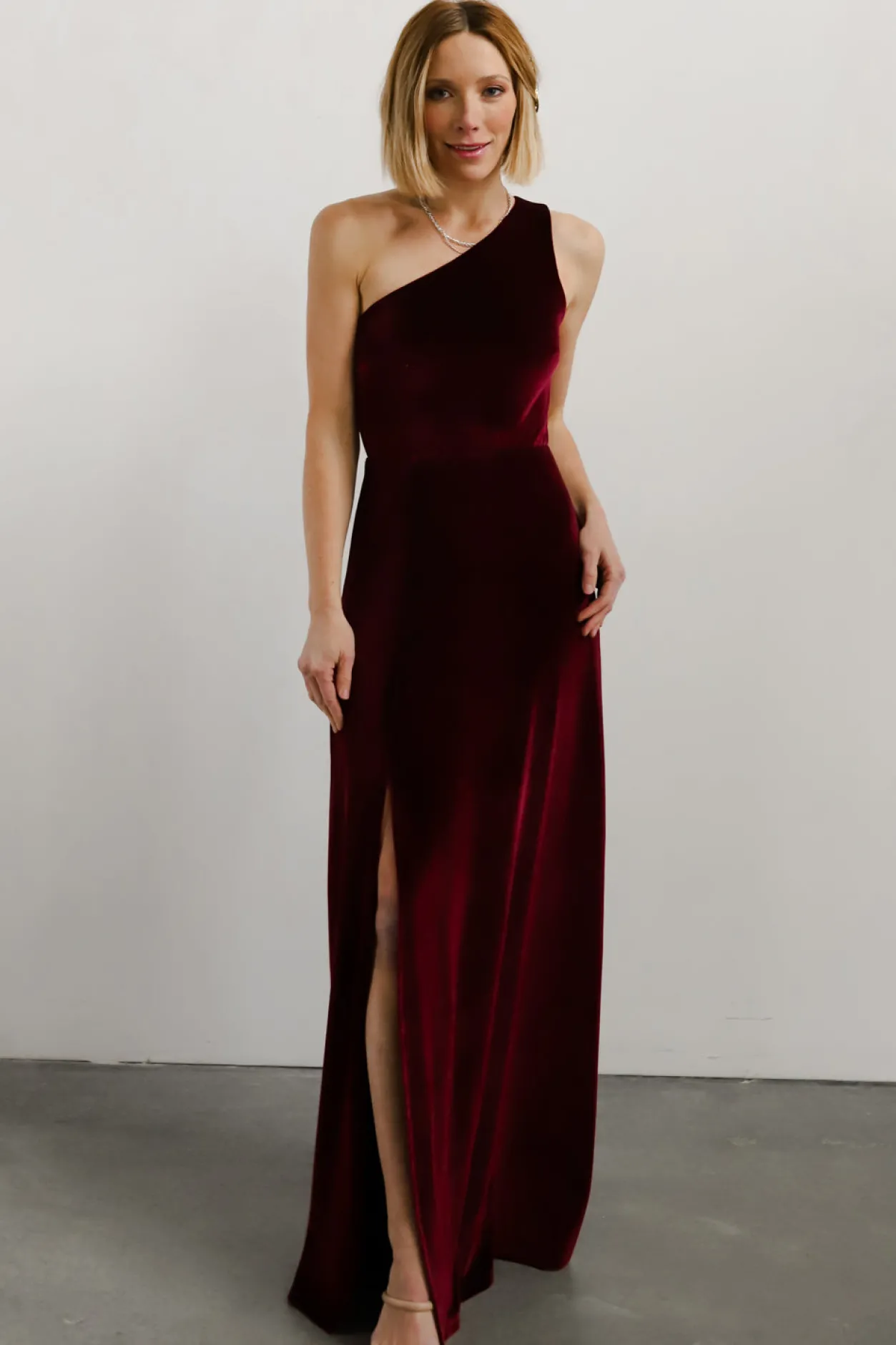 Clearance Baltic Born Tatiana Velvet One Shoulder Maxi Dress | Merlot
