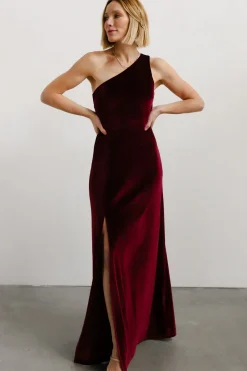 Clearance Baltic Born Tatiana Velvet One Shoulder Maxi Dress | Merlot