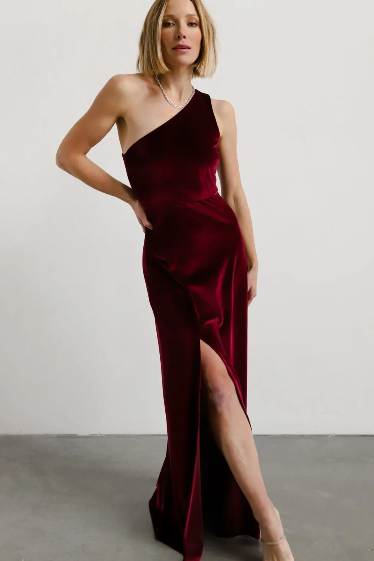 Clearance Baltic Born Tatiana Velvet One Shoulder Maxi Dress | Merlot