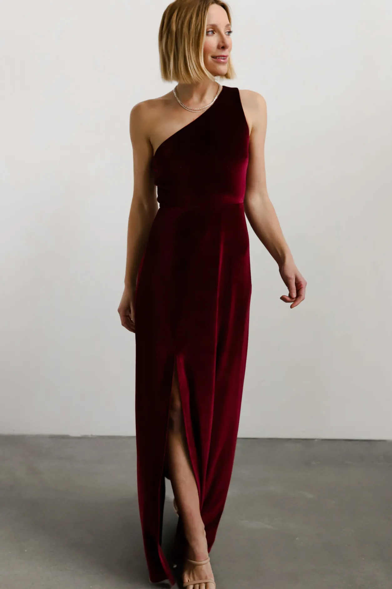 Clearance Baltic Born Tatiana Velvet One Shoulder Maxi Dress | Merlot
