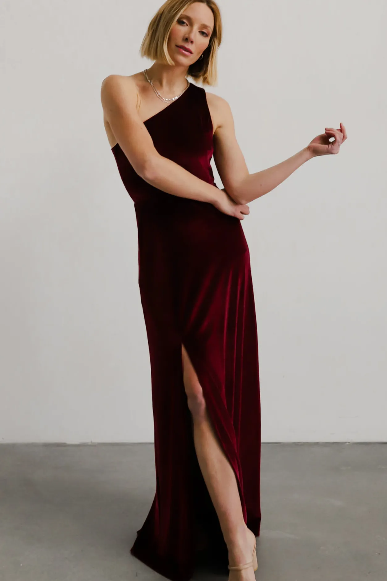 Clearance Baltic Born Tatiana Velvet One Shoulder Maxi Dress | Merlot