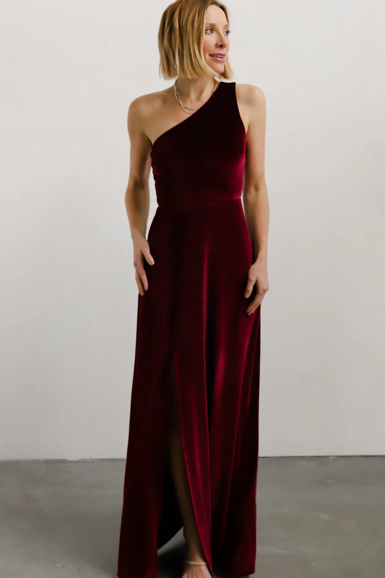 Clearance Baltic Born Tatiana Velvet One Shoulder Maxi Dress | Merlot