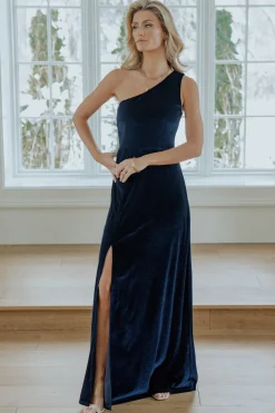 New Baltic Born Tatiana Velvet One Shoulder Maxi Dress | Navy