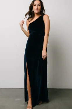 New Baltic Born Tatiana Velvet One Shoulder Maxi Dress | Navy