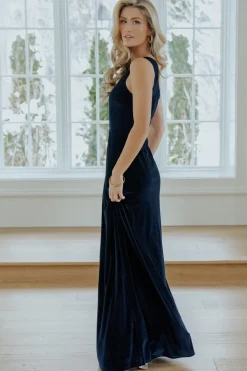 New Baltic Born Tatiana Velvet One Shoulder Maxi Dress | Navy
