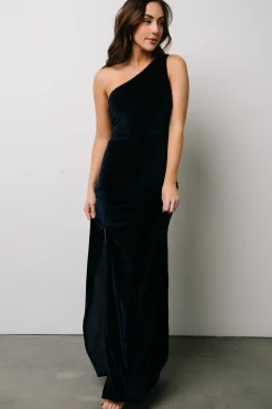 New Baltic Born Tatiana Velvet One Shoulder Maxi Dress | Navy