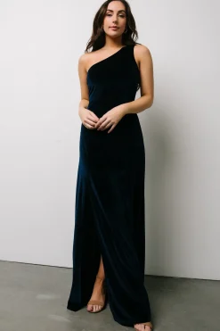 New Baltic Born Tatiana Velvet One Shoulder Maxi Dress | Navy