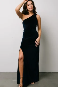 New Baltic Born Tatiana Velvet One Shoulder Maxi Dress | Navy
