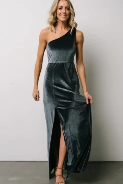 New Baltic Born Tatiana Velvet One Shoulder Maxi Dress | Slate Blue SlateBlue
