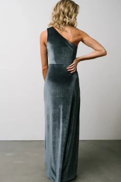 New Baltic Born Tatiana Velvet One Shoulder Maxi Dress | Slate Blue SlateBlue