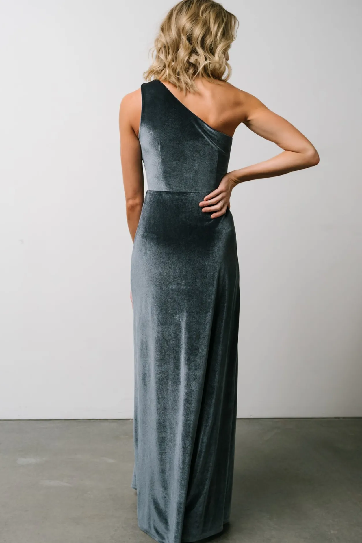New Baltic Born Tatiana Velvet One Shoulder Maxi Dress | Slate Blue SlateBlue