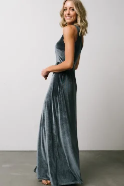 New Baltic Born Tatiana Velvet One Shoulder Maxi Dress | Slate Blue SlateBlue