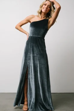 New Baltic Born Tatiana Velvet One Shoulder Maxi Dress | Slate Blue SlateBlue