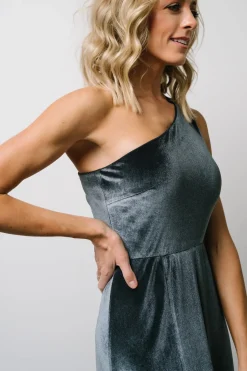 New Baltic Born Tatiana Velvet One Shoulder Maxi Dress | Slate Blue SlateBlue