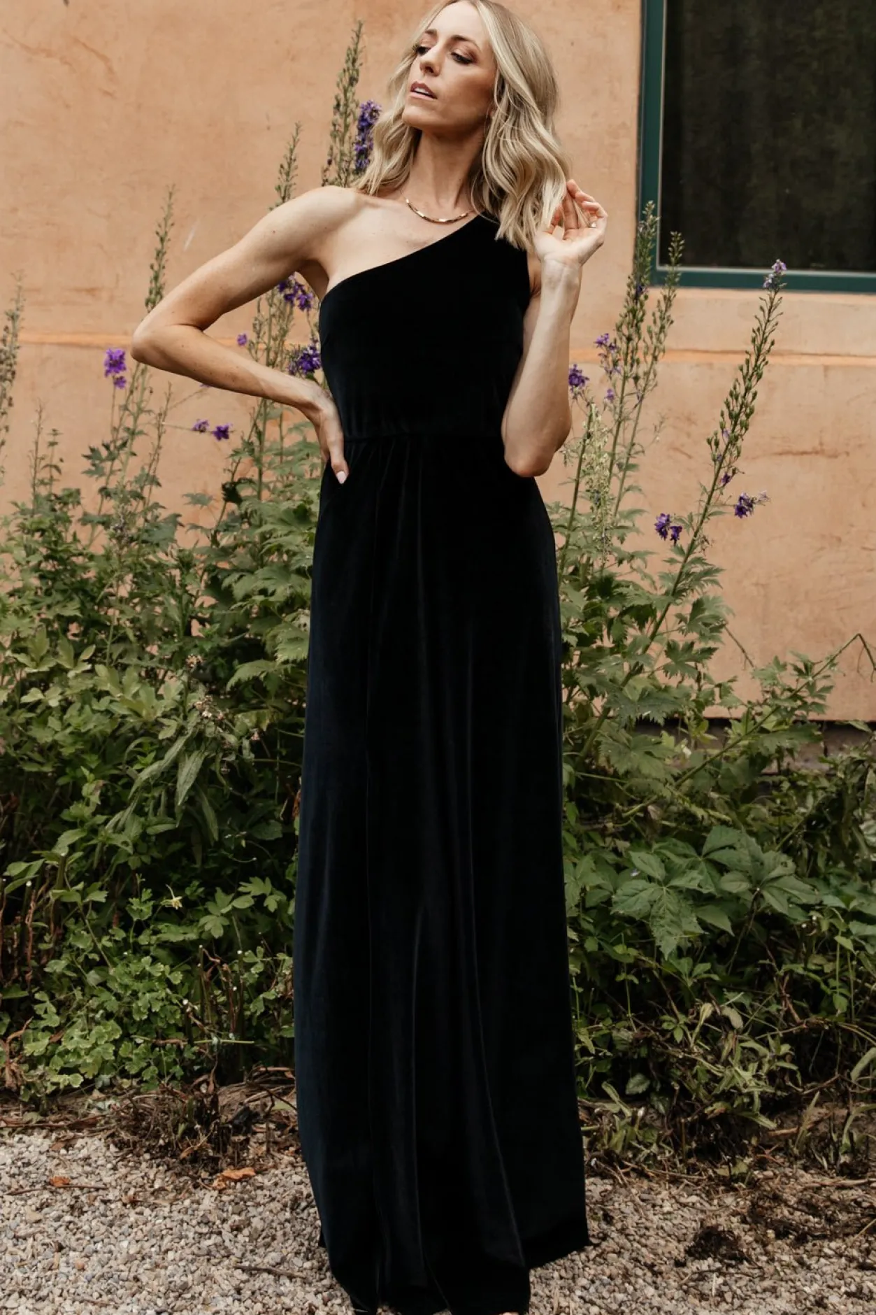 Hot Baltic Born Tatiana Velvet One Shoulder Maxi Dress | Black