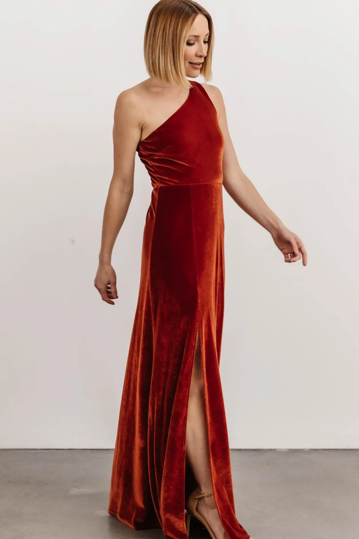 Sale Baltic Born Tatiana Velvet One Shoulder Maxi Dress | Rust