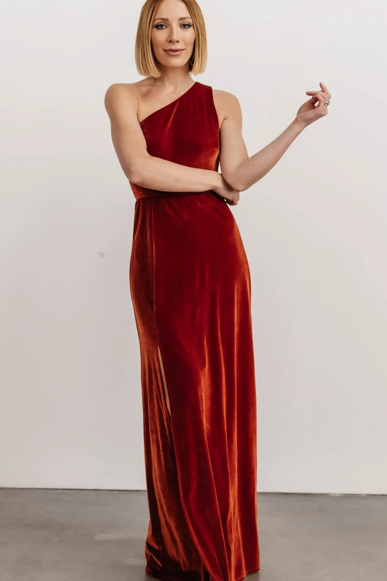 Sale Baltic Born Tatiana Velvet One Shoulder Maxi Dress | Rust