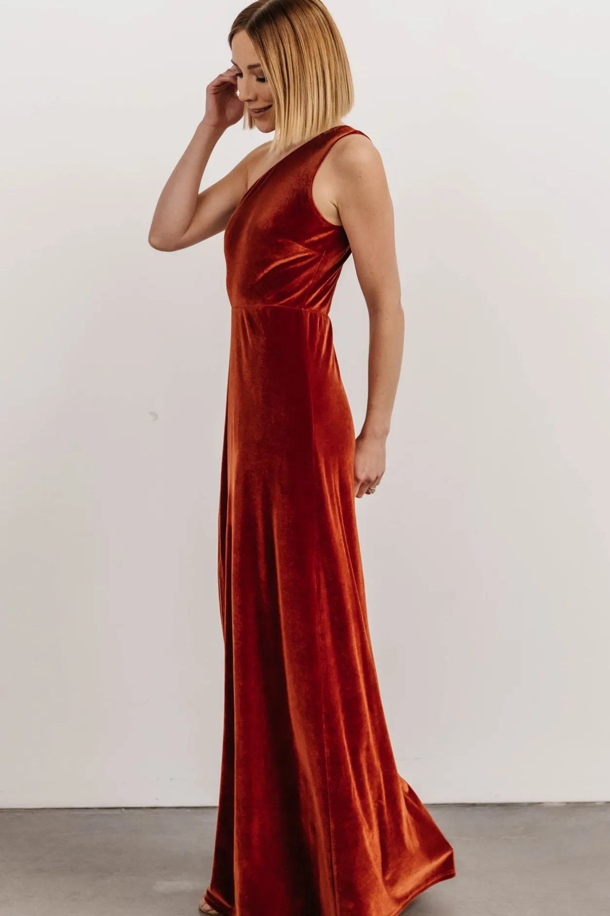 Sale Baltic Born Tatiana Velvet One Shoulder Maxi Dress | Rust
