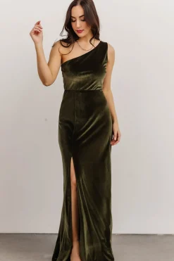 Best Baltic Born Tatiana Velvet One Shoulder Maxi Dress | Olive