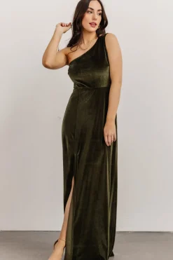 Best Baltic Born Tatiana Velvet One Shoulder Maxi Dress | Olive