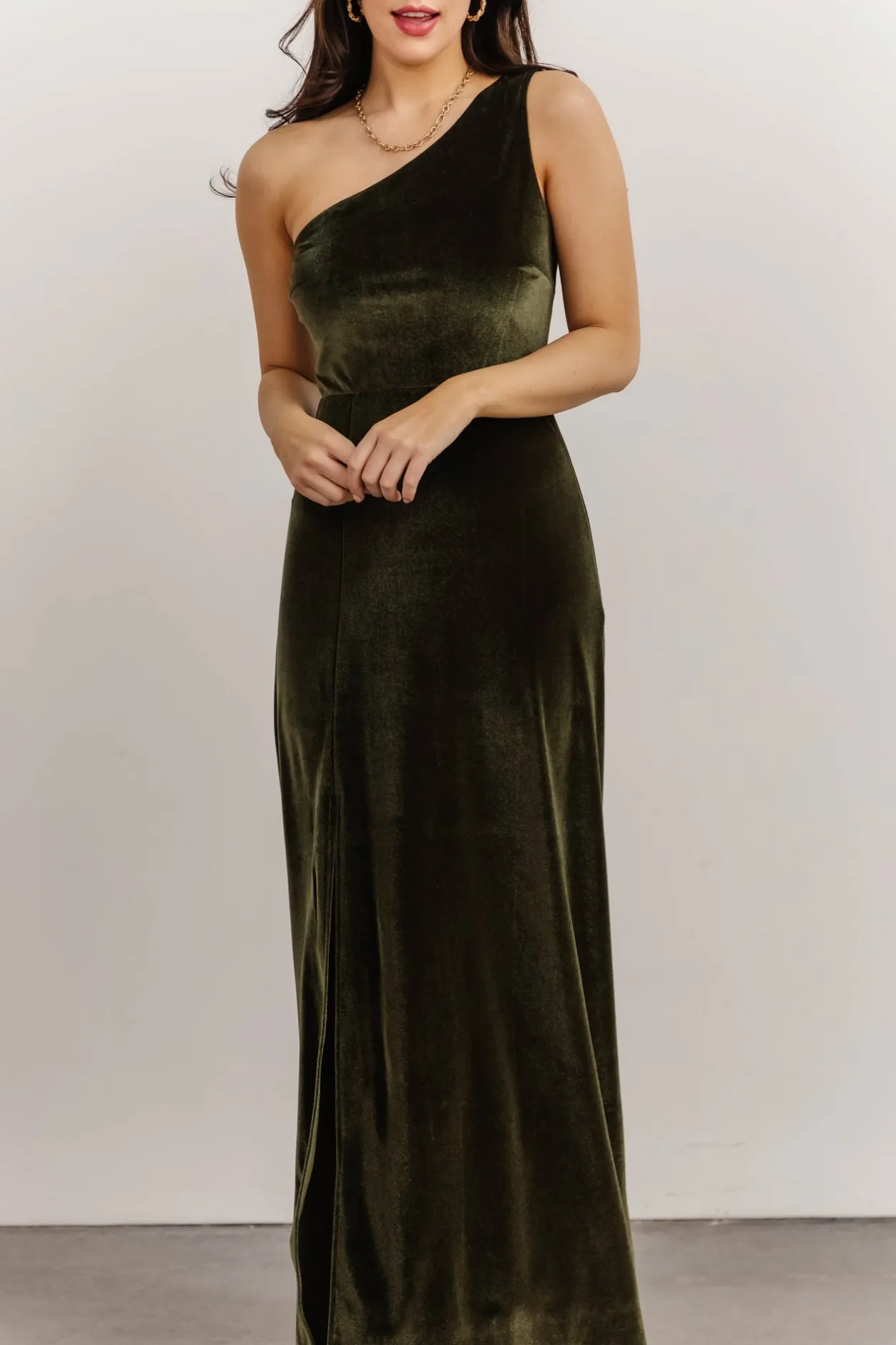 Best Baltic Born Tatiana Velvet One Shoulder Maxi Dress | Olive