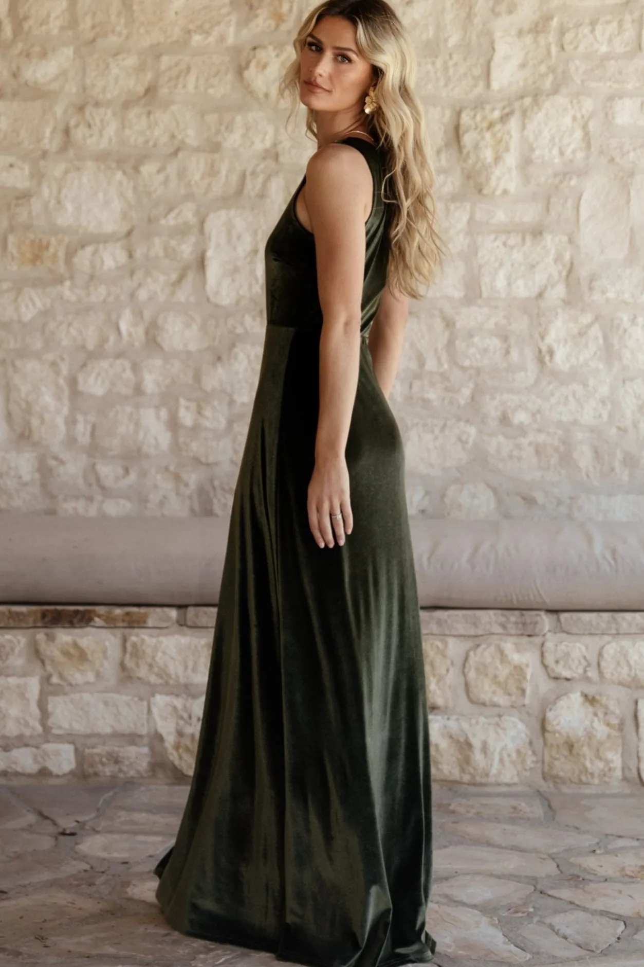 Best Baltic Born Tatiana Velvet One Shoulder Maxi Dress | Olive