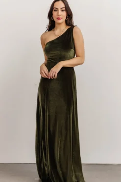 Best Baltic Born Tatiana Velvet One Shoulder Maxi Dress | Olive
