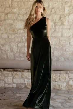 Best Baltic Born Tatiana Velvet One Shoulder Maxi Dress | Olive