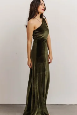 Best Baltic Born Tatiana Velvet One Shoulder Maxi Dress | Olive
